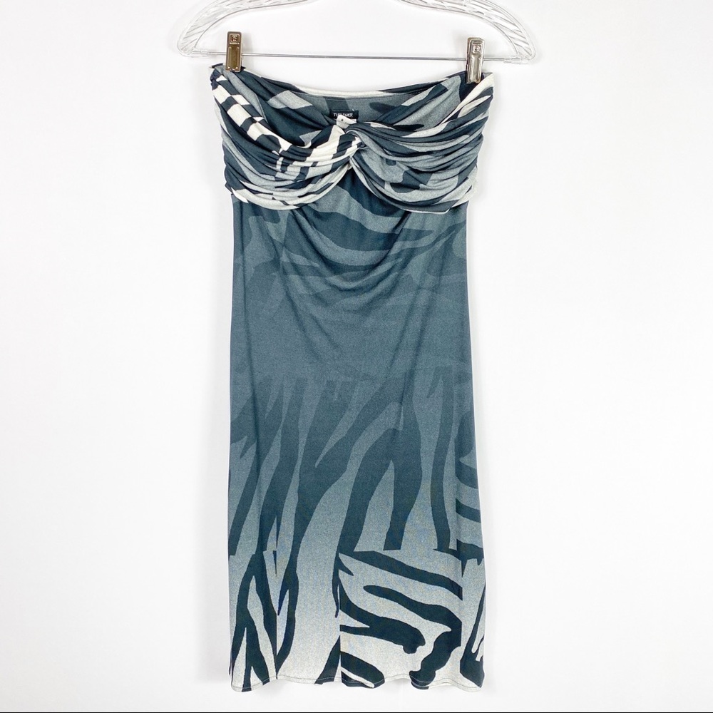 TUFI DUEK $396 Black strapless animal print sexy mini dress S NWT